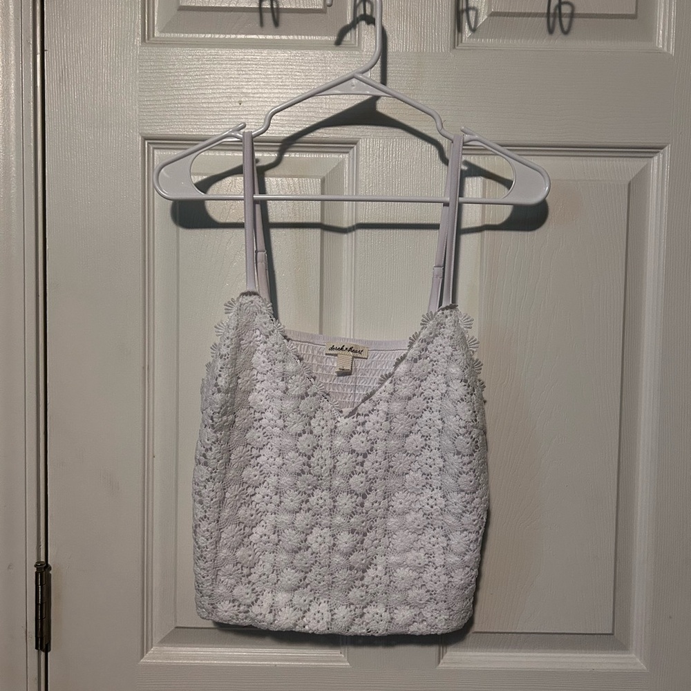 Anthropologie White Floral Lace Tank Top